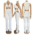 New Arrivals 2 Piece Set Women Clothing Sexy Crop and Stacked Pleat Pants